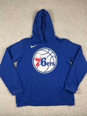Nike MENS PHILADELPHIA 76ERS HOODIE HOODED SWEATSHIRT BLUE Large Swoosh